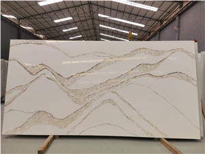 Goldtop OEM/ODM Calacatta White Brittanicca Quartz Slab