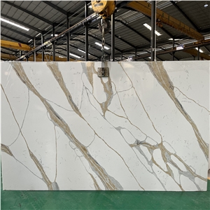White Base Color Calacatta Quartz Slab