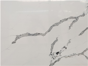 White Calacatta Quartz Slab Polished Surface