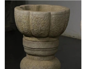Hand Carved Grey Granite Natural Stone Flower Pot Planter