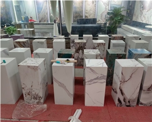 Natural Marble White Stone Plinth Side Table Marble Cube