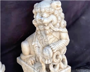 Natural Stone Lion Statue White Marble Guardian Lions Sculpture