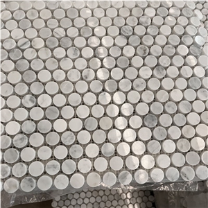 Modern Design Carrara White Marble Penny Round Mosaic Tiles