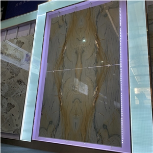 Polished Bookmatch Macaubas Gold Quartzite Slabs For Wall