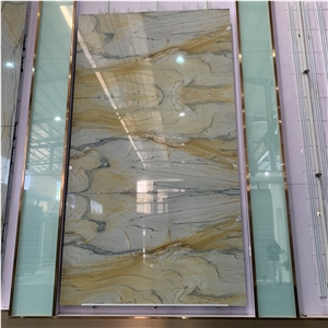 Polished Bookmatch Macaubas Gold Quartzite Slabs For Wall