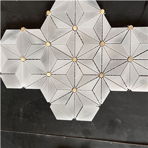 White Marble And Brass Mosaic Tiles For Interior Wall Design
