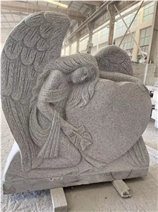 Carving Angel Holding Heart Granite Tombstone G603 Monument