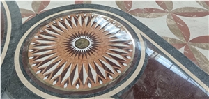 Luxury Lobby Floor Medallions Marble Waterjet Carpet Pattern