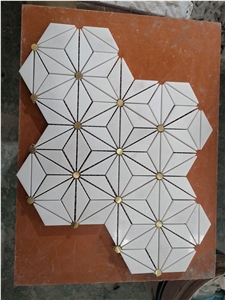 Marble Calacatta Gold Chevron Mosaic With Copper Design Tile