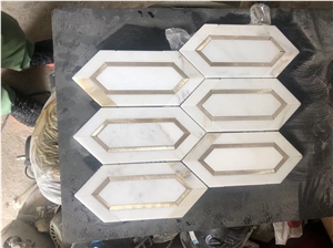 Marble Calacatta Gold Chevron Mosaic With Square Dot Tile