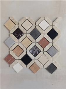 Marble Crema Marfil Chevron Mosaic With Square Dots Mosaic