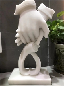 Marble Modern Sculpture White Jade Stone Hand-In-Hand Bust