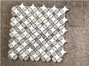 Marble Thassos Waterjet Star Mosaic Carrara Dot Flower Tile