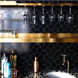 Black Gold Marble Metal Mosaic Kitchen Wall Water Jet Mosaic