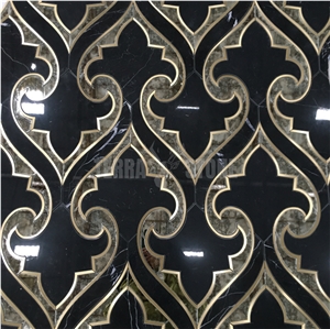 Black Marble Luxury Stone Tile Mix Brass Waterjet Mosaic