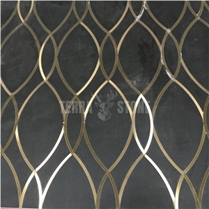Black Marble Tile Metal Tile Luxury Waterjet Marble Mosaic