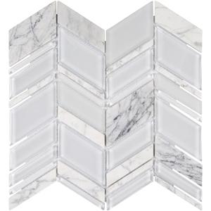 Chelsea Glass Chevron Tile & Stone Carrara White Marble