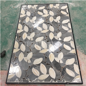 Flower Leaves Pattern Waterjet Gray White Marble Mosaic Tile