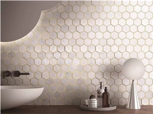 Golden Stainless Steel Metal Marble Hexagon Mosaic Tile