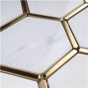 Golden Stainless Steel Metal Marble Hexagon Mosaic Tile