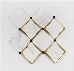 Hot Sell Gold Color Brass Tile Inlay With Marble Mosaic