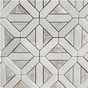 Interior Decoration Geometry Design White Stone Mosaic Tiles