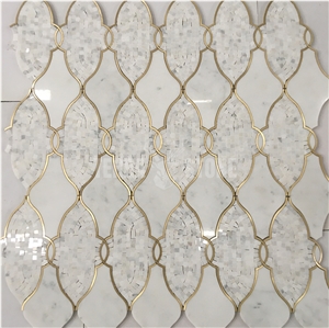 Lantern Pattern White Marble And Brass Tiles Waterjet Design