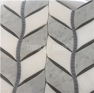 Leaf Pattern Carrara Thassos White Marble Mosaic Tiles