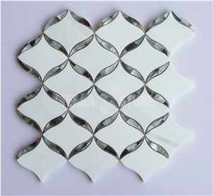 Marble Mosaic Tile Mix Shell Waterjet Kitchen Wall Tile