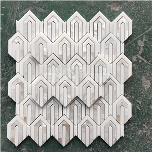 Marble With Shell Chevron Waterjet Mosaics Tile For Sale