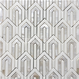 Stone And Pearl Shell Polished Chevron Marble Mosaic Tile