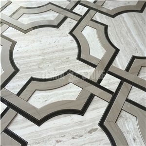 Water Jet Mosaic Timber White Marble Athens Gray Tile