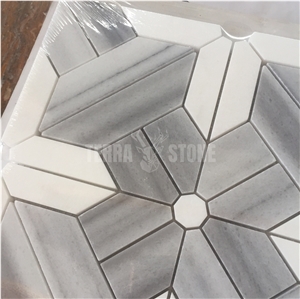 Water Jet Stone Mosaic Marble Tile Geometry Design For Floor