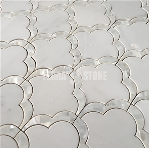 White Marble Mother Pearl Shell Water Jet Mosaic Wall Tile