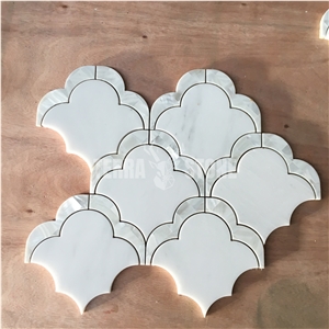White Marble Mother Pearl Shell Water Jet Mosaic Wall Tile