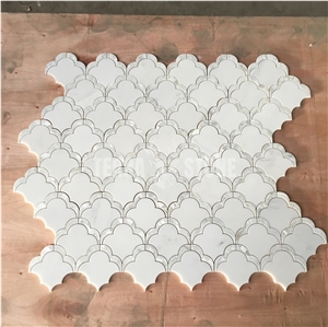 White Stone Marble Mosaics Tile Mix Shell Water Jet