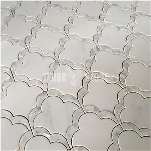 White Stone Marble Shell Water Jet Mosaic Tile Fan Shape