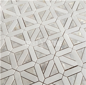White Stone Mixed Shell Watejet Mosaic Marble Mosaics Tiles