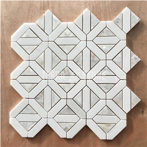White Stone Mixed Shell Watejet Mosaic Marble Mosaics Tiles