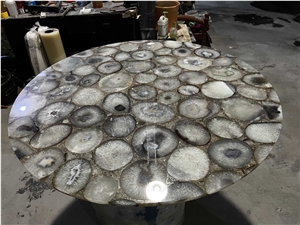 Round Grey Agate Table Tops, Semiprecious Stone Product