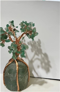 Semiprecious Stone Tree, Green Gemstone Decoration Item