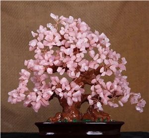 Semiprecious Stone Tree, Pink Gemstone Decoration Item