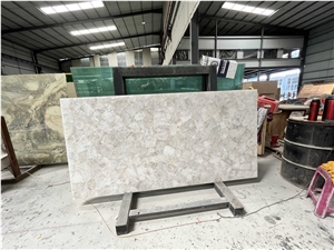 White Quartz Semiprecious Stone Slab,Brazil Gemstone Slab,Transparent Luxury