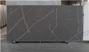 Calacatta Slab Grey Color Glossy Surface Quartz Stone