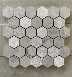 Hexagonal Thala Grey Limestone Mosaic Tiles