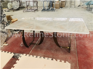 Luxury White Crystal Stone 8 Seaters Marble Dining Table