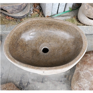 Outdoor Garden Hand Made Pedestal River Stone Wash Sinks