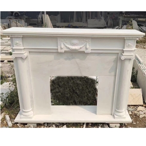 Polished Italian White Carrara Marble  Fireplace Mantel