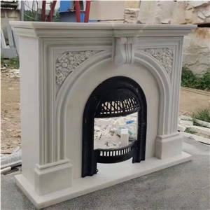 Polished Italian White Carrara Marble  Fireplace Mantel