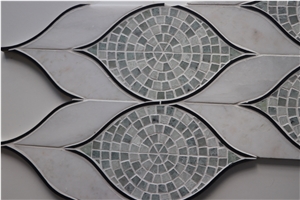 Green And White Marble Water-Jet Mosaic Design